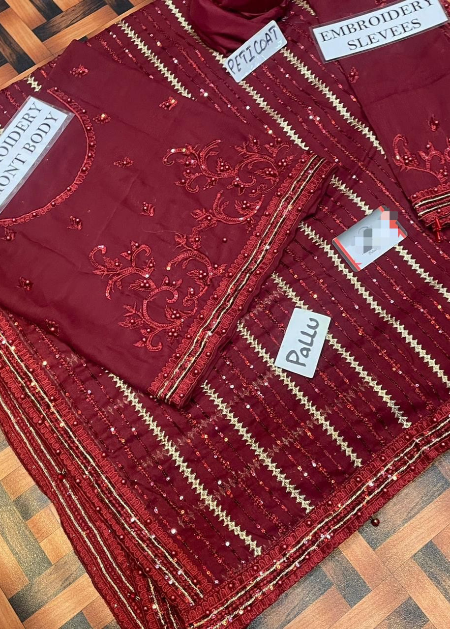 Maryam nafees chiffon stitch saree - Shiwani Apparels