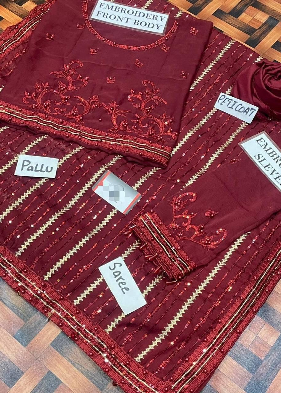 Maryam nafees chiffon stitch saree - Shiwani Apparels