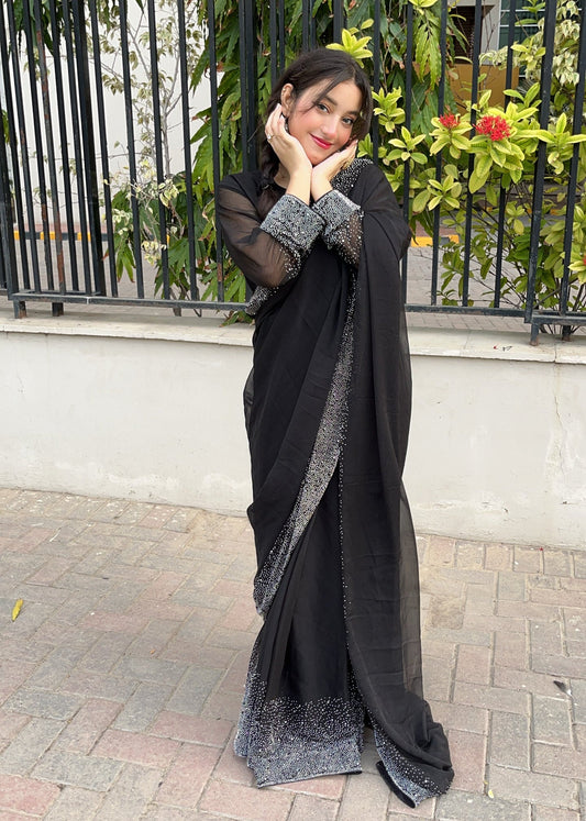 Starry Chiffon Rhinestone Saree - Shiwani Apparels