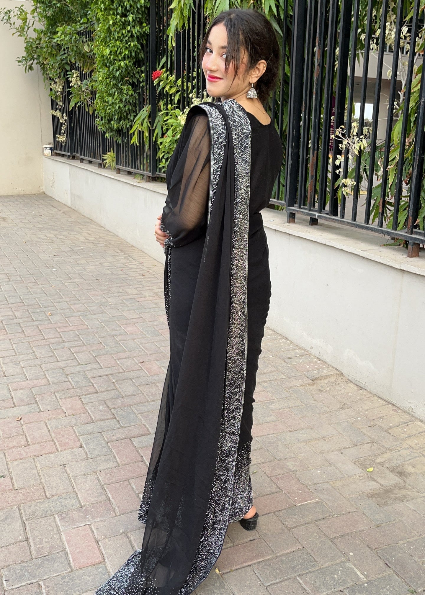 Starry Chiffon Rhinestone Saree - Shiwani Apparels