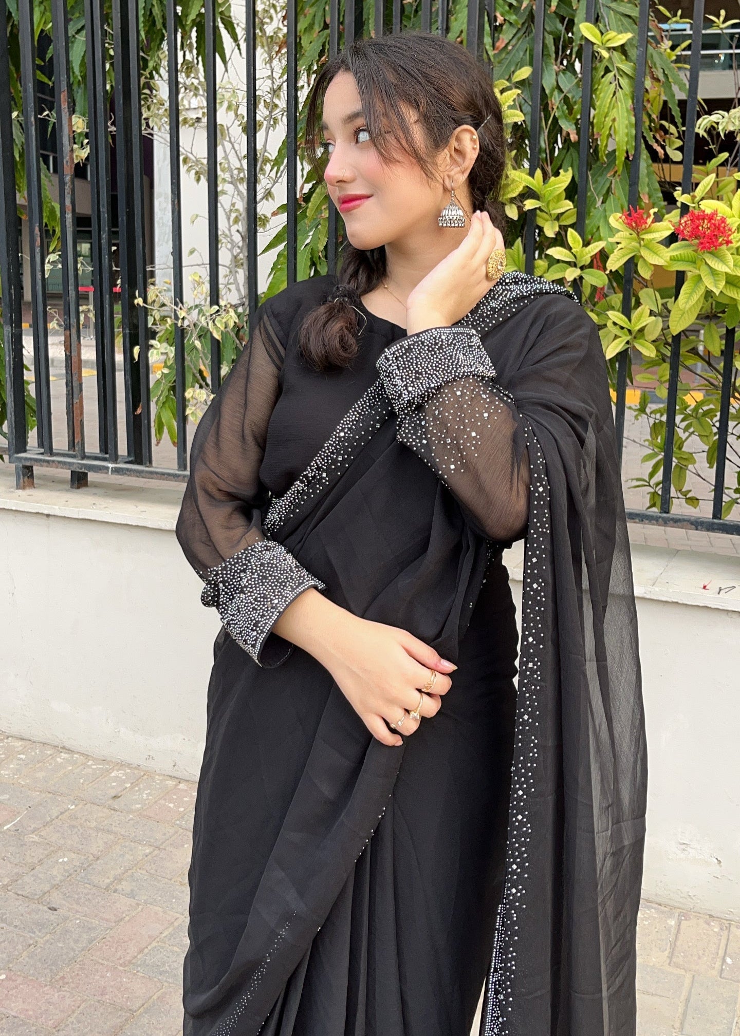 Starry Chiffon Rhinestone Saree - Shiwani Apparels