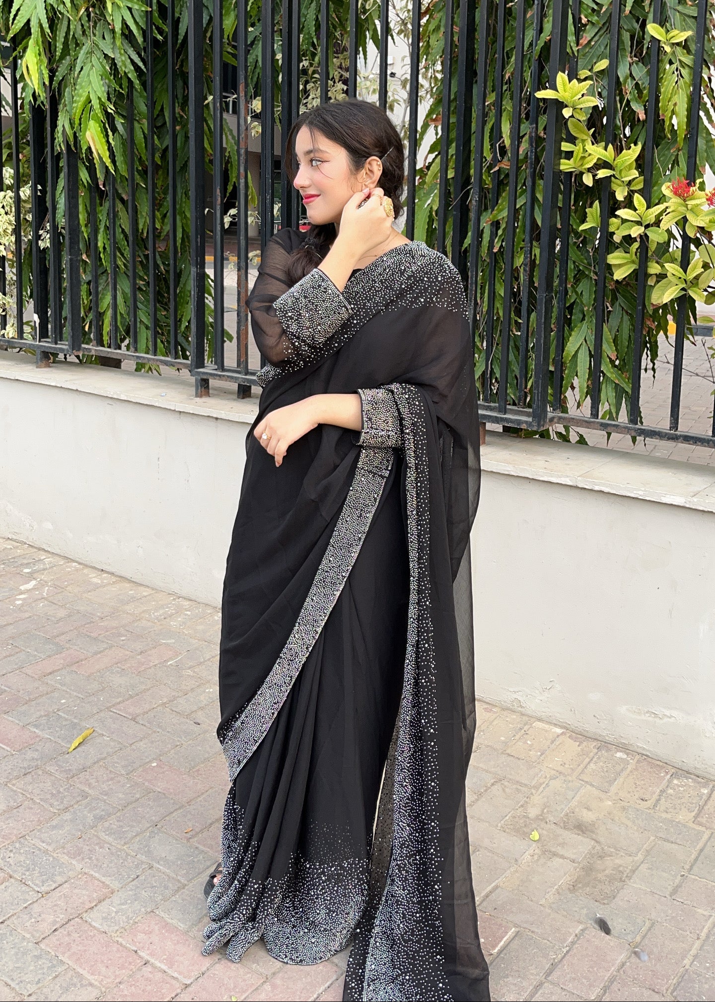 Starry Chiffon Rhinestone Saree - Shiwani Apparels