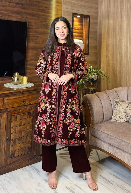 3pc Embroidered Coat Style