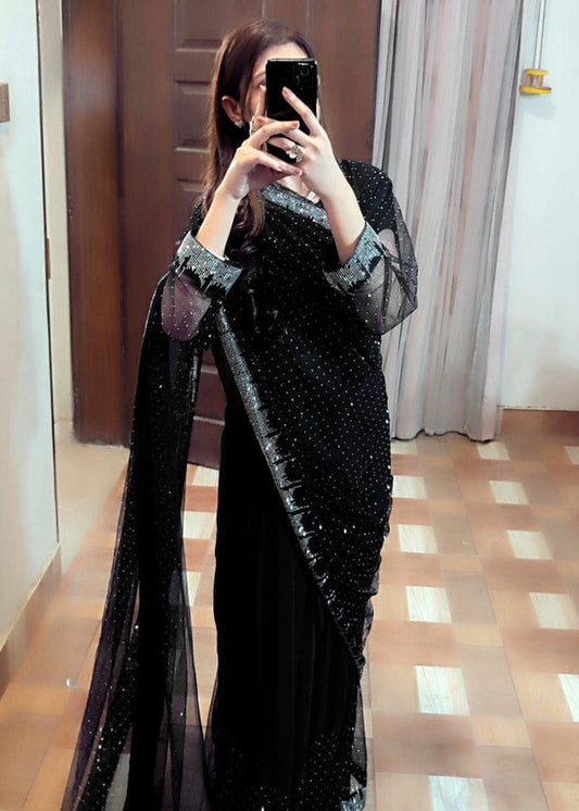 Starry Net Rhinestone Saree - Shiwani Apparels